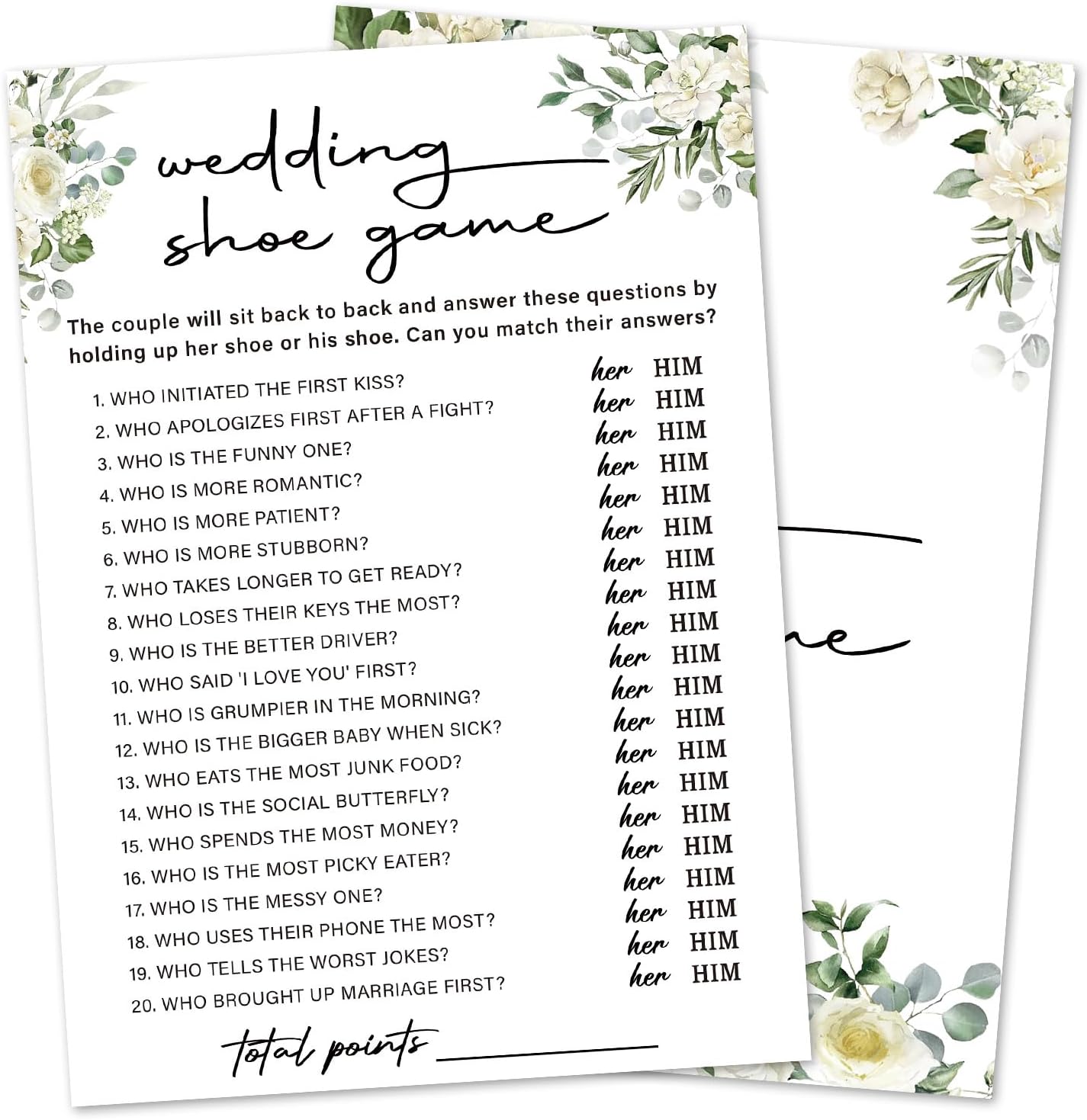 Eucalyptus Bridal Shower Games 30 Guests, Wedding Shoe Bridal Games for Showers, White Rose Wedding Engagement Party Activity Party Supplies/Green-07