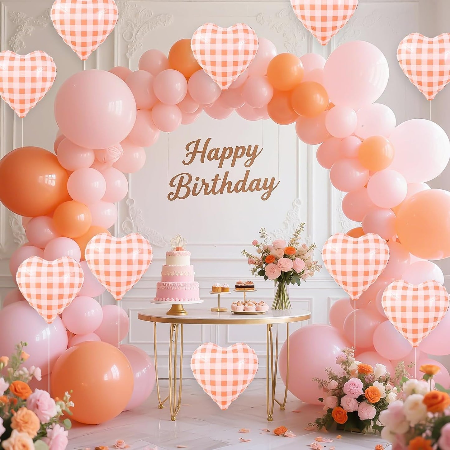 Red White Checkered Heart Balloons,12Pcs 18Inch Red Grid Heart Shaped Foil Helium Polyester Film Balloons for One Silly Goose Birthday Baby Shower Party Decorations