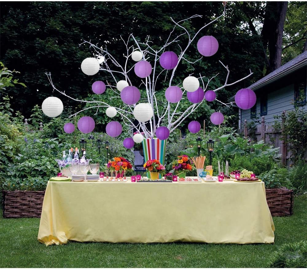 BEISHIDA 21 Pcs Lavender Purple White Round Paper Lanterns Decorative Hanging Asia Chinese Japanese Paper Lanterns Lamp for Halloween Birthday Wedding Baby Bridal Shower Home Decor Party Decoration