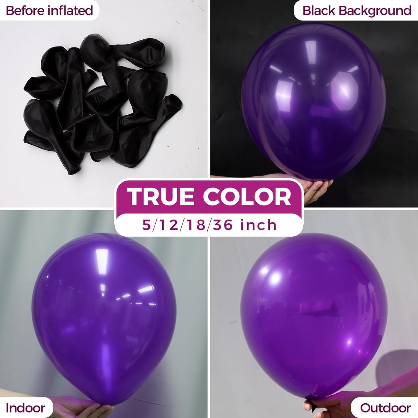 Bezente Dark Purple Latex Party Balloons - 100 Pack 12 inch Round Helium Purple Balloons for Wedding Graduation Halloween Birthday Party Backdrop Decorations