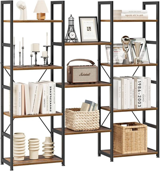 NUMENN Triple Column 4 Tier Bookshelf, Bookcase by NUMENN