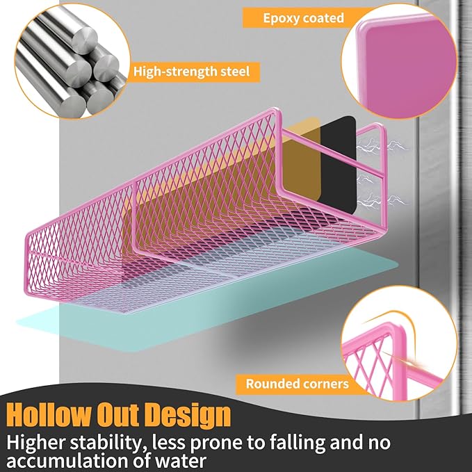Magnetic Spice Rack for Refrigerator, 6 Pack Metal Magnetic Shelf Pink - Image 5