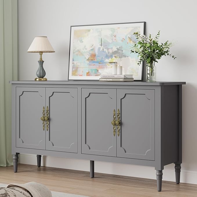 FansaFurn Sideboard with 4 Doors, Mid-Century Console Table with Adjustable - Image 2