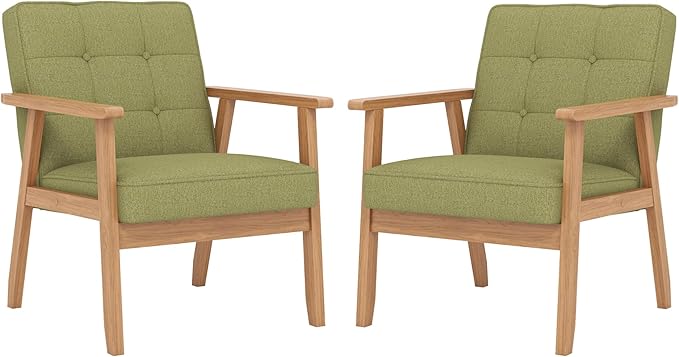 Modern Accent Chair with Arm Rest Set of 2, Upholstered Linen Fabric Leisure by Unknown