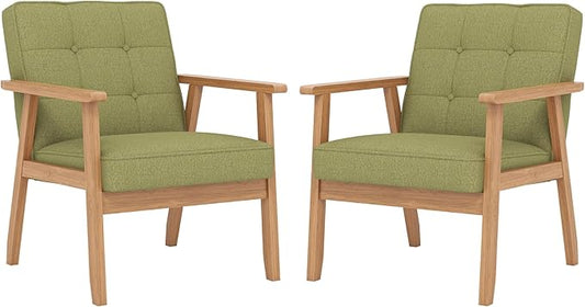 Modern Accent Chair with Arm Rest Set of 2, Upholstered Linen Fabric Leisure by Unknown
