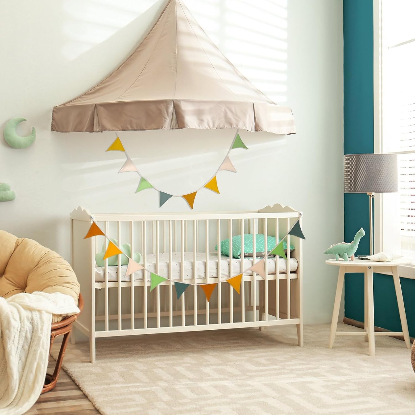 Oudain 15.5 ft Pennant Banner Flags, 2 Pcs Nursery Garland Triangle Bunting Flag Baby Banner for Nursery Decor Baby Birthday Boho Wedding Shower Party Event, Each 7.75 ft(Retro Forest Color)