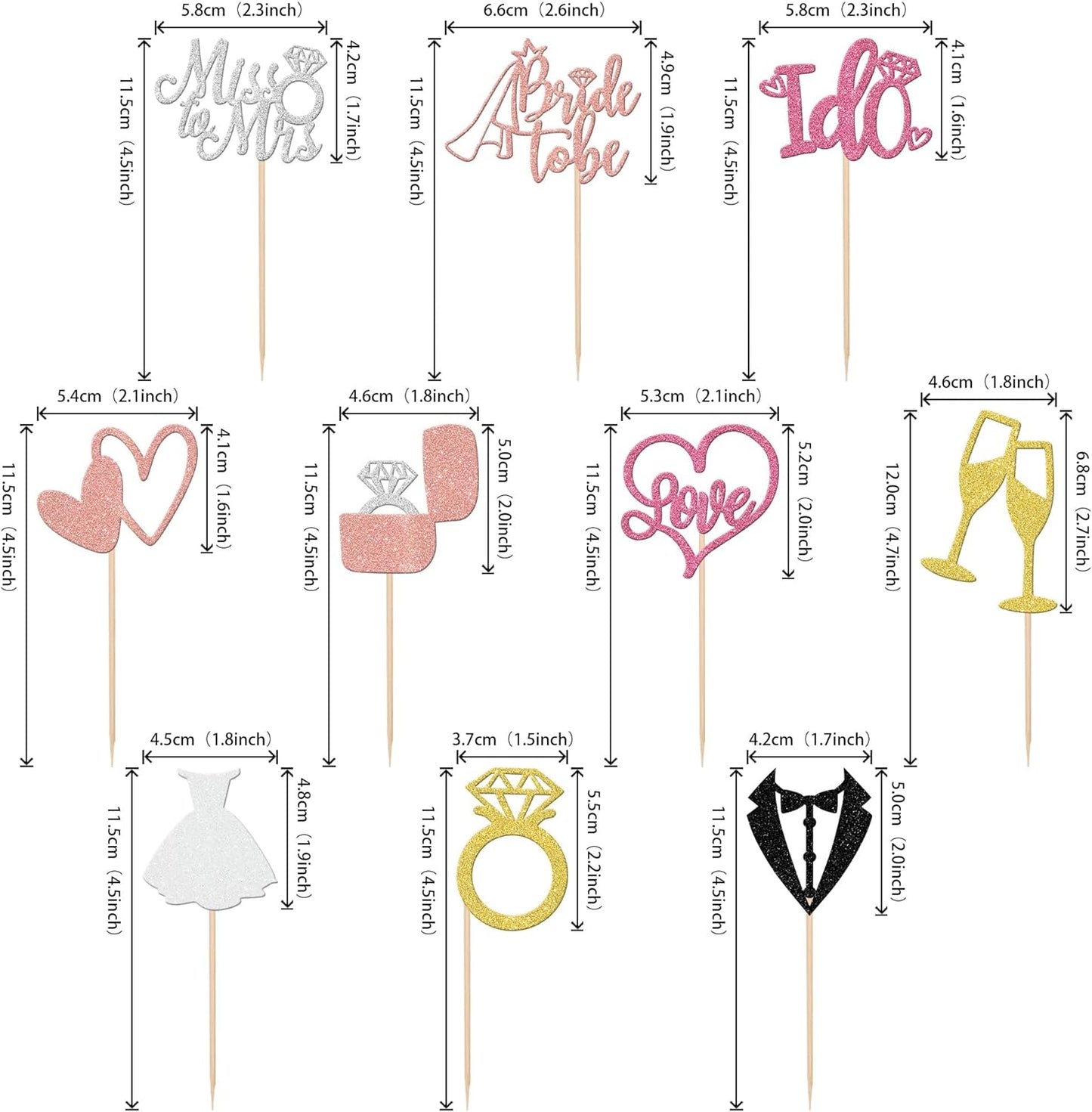 30 PCS Bride to Be Cupcake Toppers Wedding Cake Toppers I Do Love Heart Ring Miss to Mrs Cupcake Picks Wedding Engagement Decorations for Bridal Shower Engagement Bachelorette Party Supplies Colorful