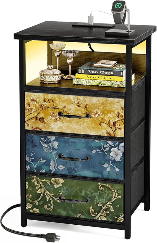 Fixwal Night Stand with Charging Station, LED Nightstand with U-S-B Ports and by Fixwal