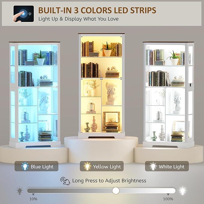 Lvifur Display Cabinet with Glass Doors, Modern Curio Cabinet with 3 Color - Image 4