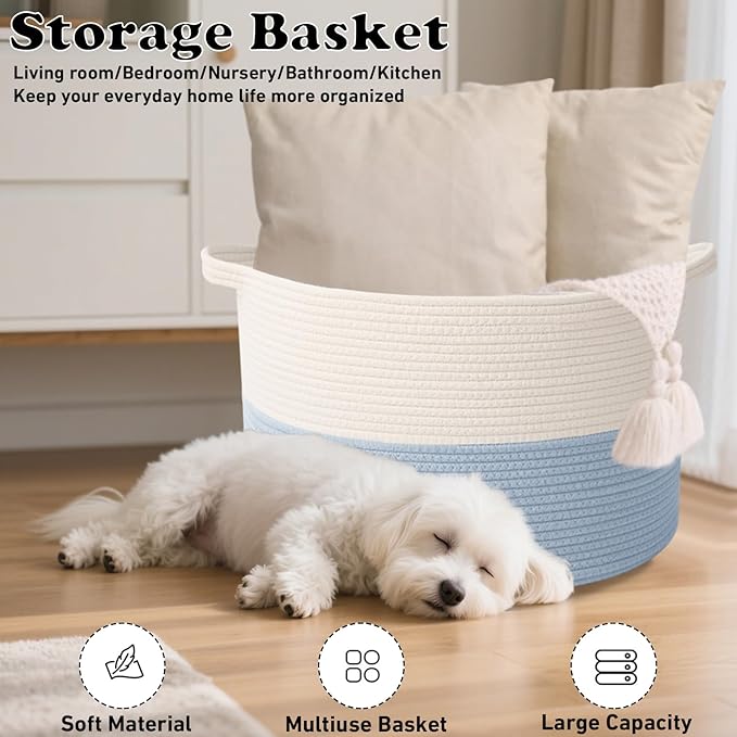 115L Extra Large Woven Cotton Rope Blanket Basket - Image 6