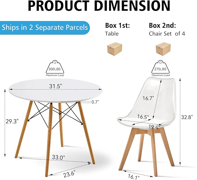 5-Piece Round Dining Table Set, Small 31.5" Kitchen Table Chairs Set of 4 Space - Image 2