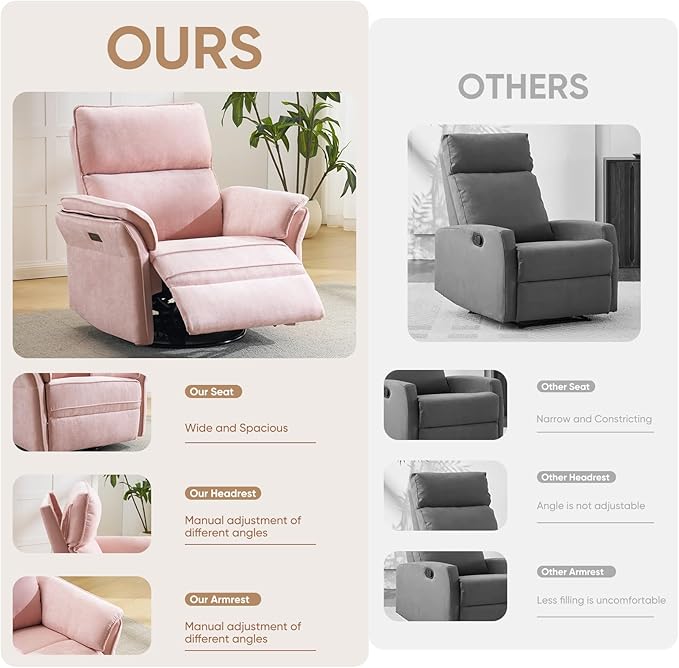 Power Swivel Rocker Recliner, Glider Recliner Nursery Chair - Image 7