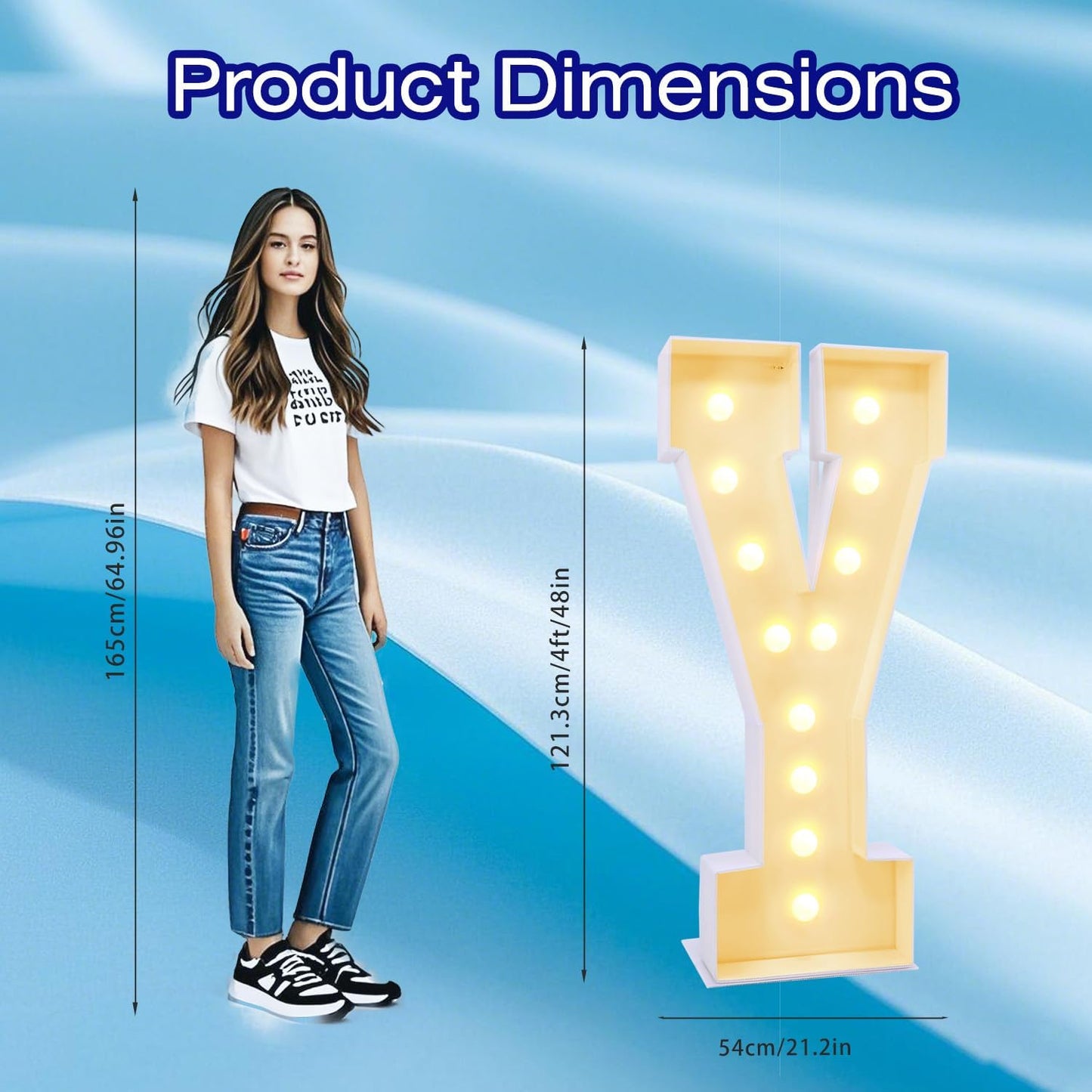 4FT Marquee Plastic Letters Y - Light up Letters Y Are Made from Corrugated Plastic Board - Quick Assembly Without Tools, Disassembled Components Can Be Used for Garage Sale Signs, Yard Sale Signs