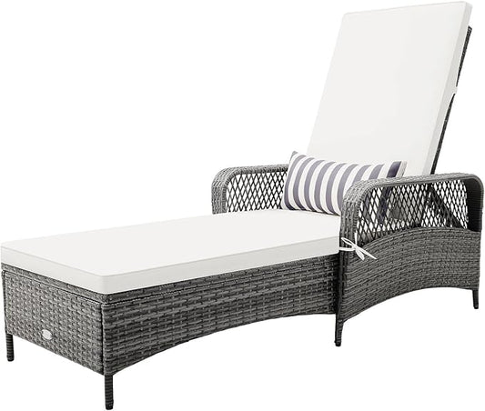COSTWAY PE Rattan Chaise Lounge Chair, 6 Gear Adjustable Recliner by COSTWAY