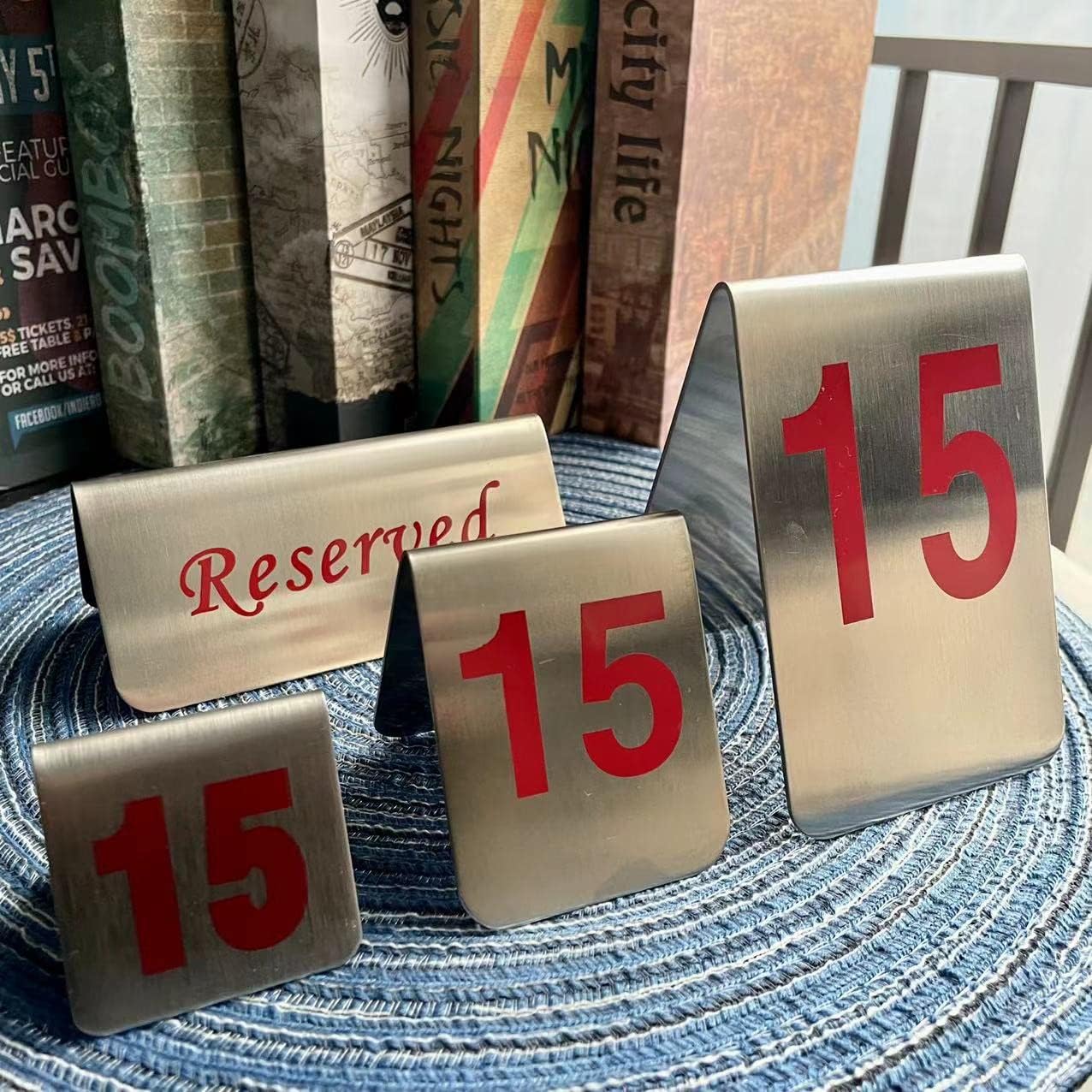 10 Pcs Metal Place Cards Stackable Tent Style Table Numbers，Place Card Holders for Celebration Wedding Party Restaurants Cafes Bars Gatherings meeting Room Board Game Serial (Medium 11-20, Red)