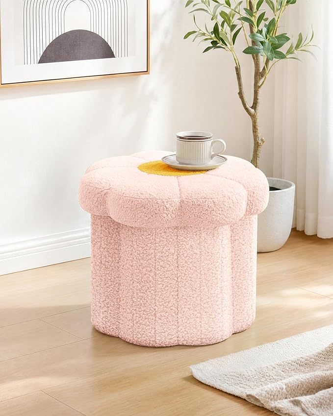 B FSOBEIIALEO Storage Ottoman Foldable, Sunflower Shaped Small Footrest - Image 8