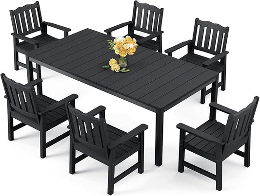 Stoog 7 Pieces Patio Dining Sets, All-Weather HIPS & Aluminum Outdoor Dining by Stoog