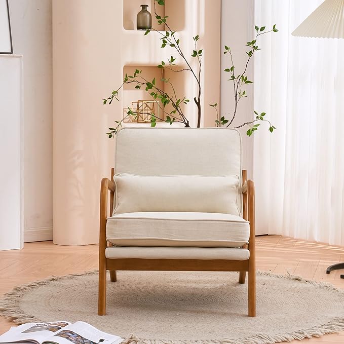 Bonnlo Fine Beige Accent Chairs Set of 2, Upholstered Mid Century Modern Lounge - Image 6