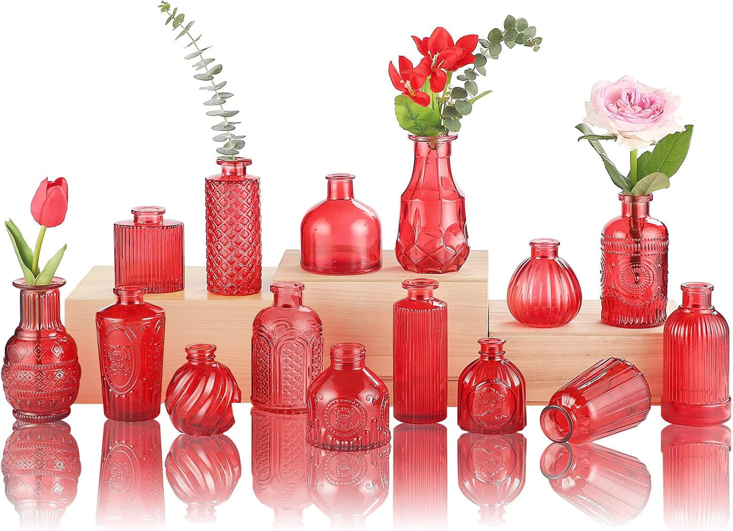 Bud Vases 15 Pcs for Centerpieces Wedding,Flower Vases in Bulk for Rustic Home Decor,Small Vases for Wedding,Mother's Day,Graduation,Christmas,Birthday Party,Valentine's Day(Wine)