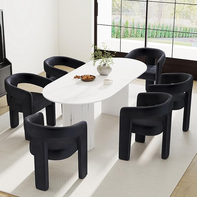 RIVOVA Modern Barrel Dining Chairs Set of 6, Velvet Upholstered Accent Side by RIVOVA