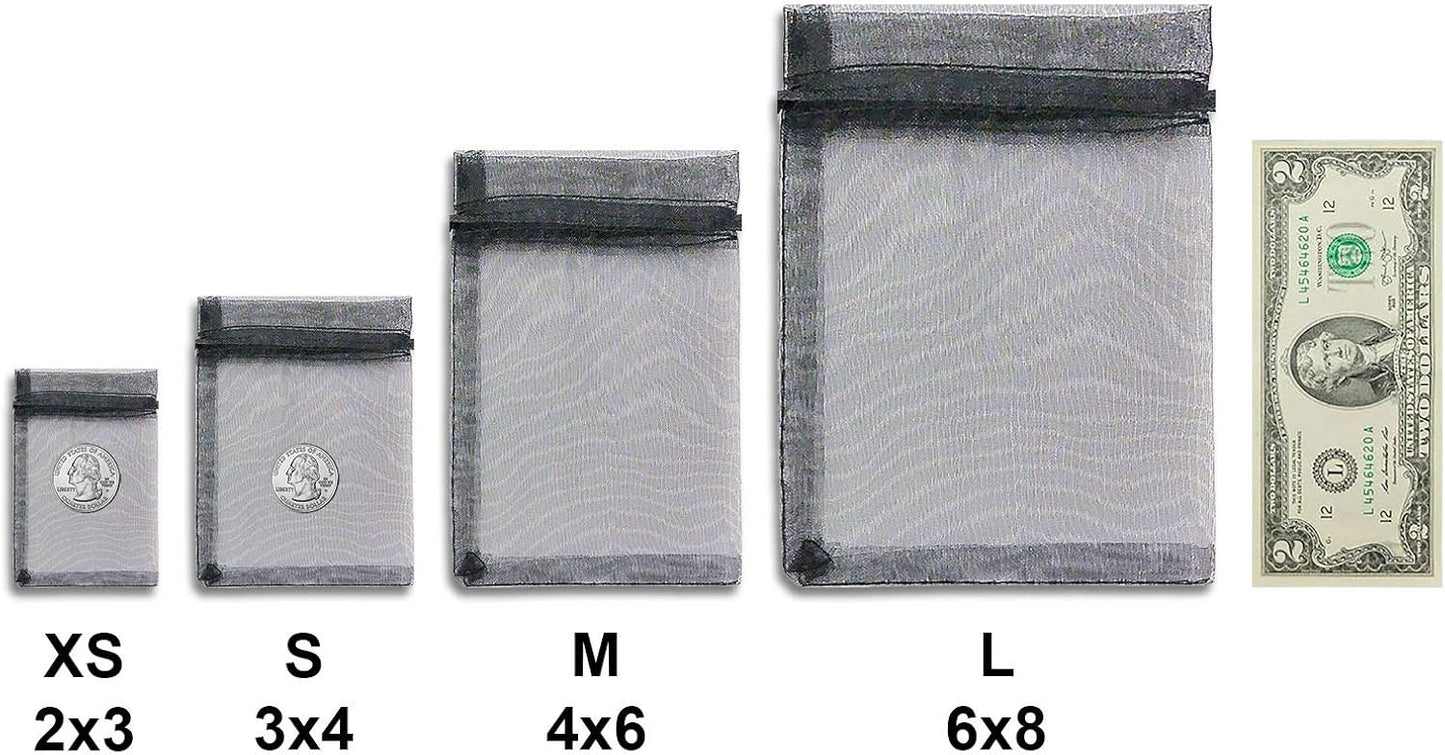 TheDisplayGuys 100-Pack 3x4 Black Sheer Organza Gift Bags with Drawstring, Jewelry Candy Treat Wedding Party Favors Mesh Pouch