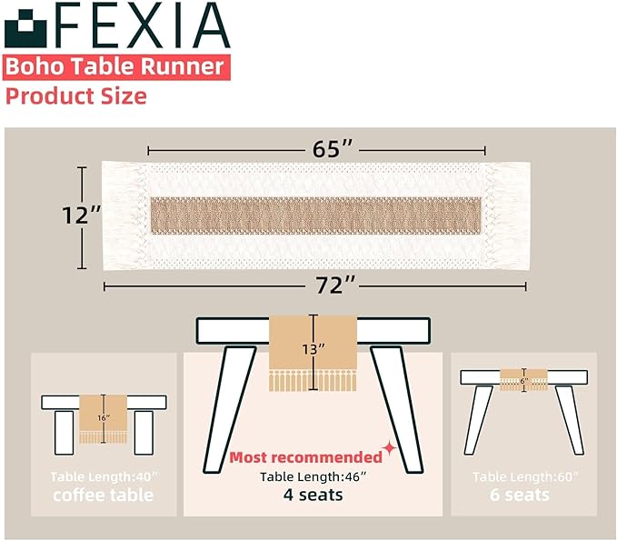 FEXIA Boho Table Runner for Thanksgiving Fall Christmas Home Decor - Image 2