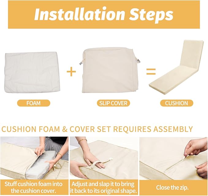 Outdoor Chaise Lounge Cushions for Patio, Lounge Chair Cushions, Waterproof - Image 5