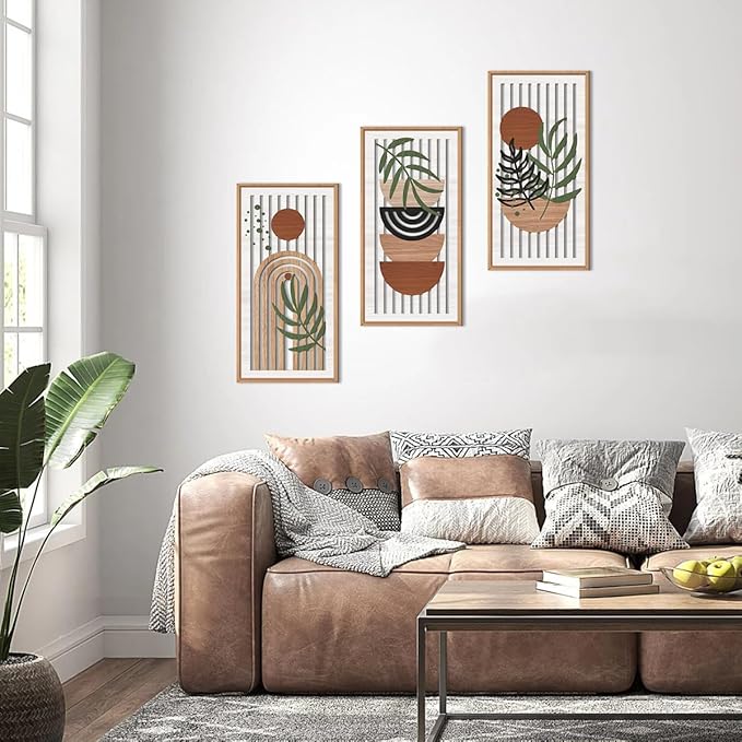 IARTTOP Boho Mid-century Modern Wood Wall Art 8x16 Inch Framed Bohemian - Image 6