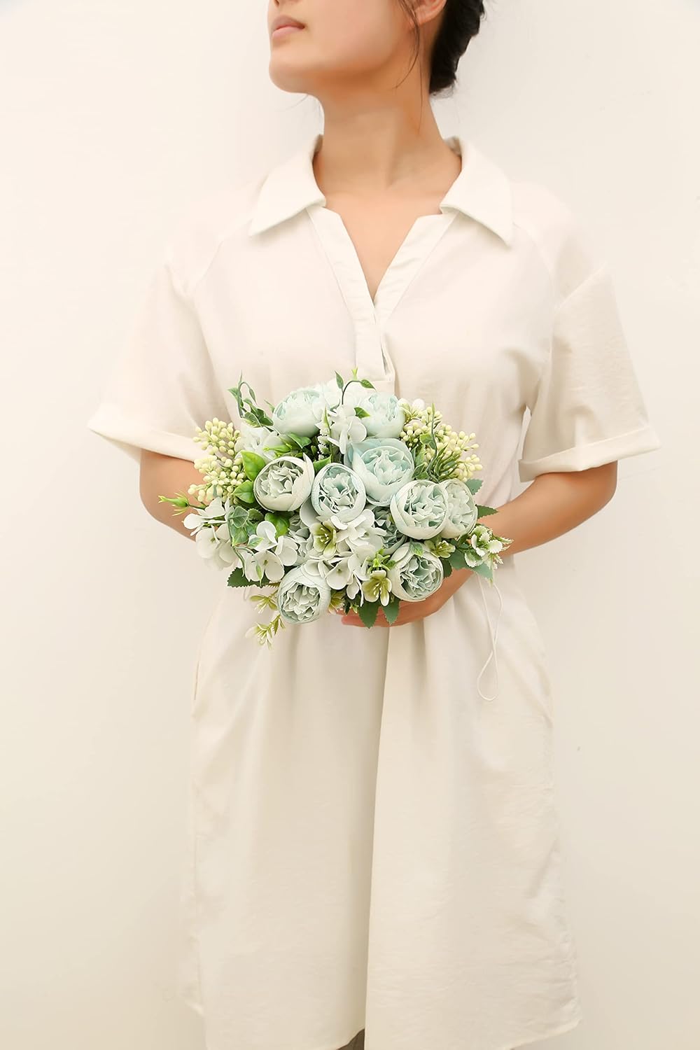 Artificial Flowers Fake Peony Silk Mini Plastic Bridal Flowers for DIY Wedding Bouquets Home Decorations 4 Packs(Light Yellow)