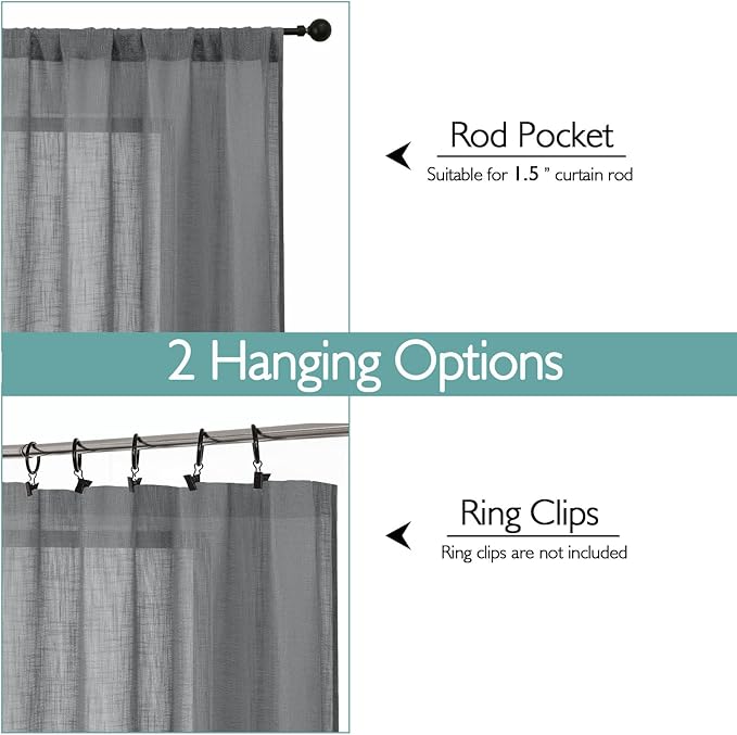 Chyhomenyc Charcoal Grey Semi Sheer Curtains 96 Inches Long 2 Panels - Image 4