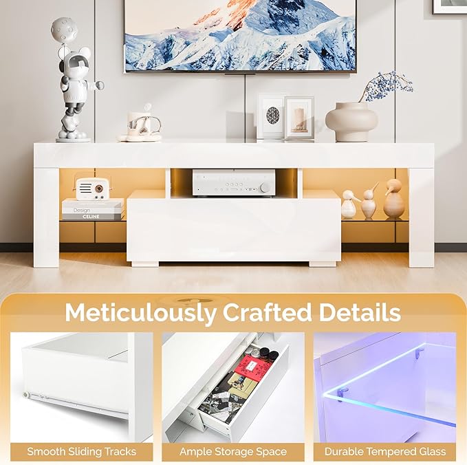 VINGLI 51'' LED TV Stand, High Glossy Modern Entertainment Center - Image 4