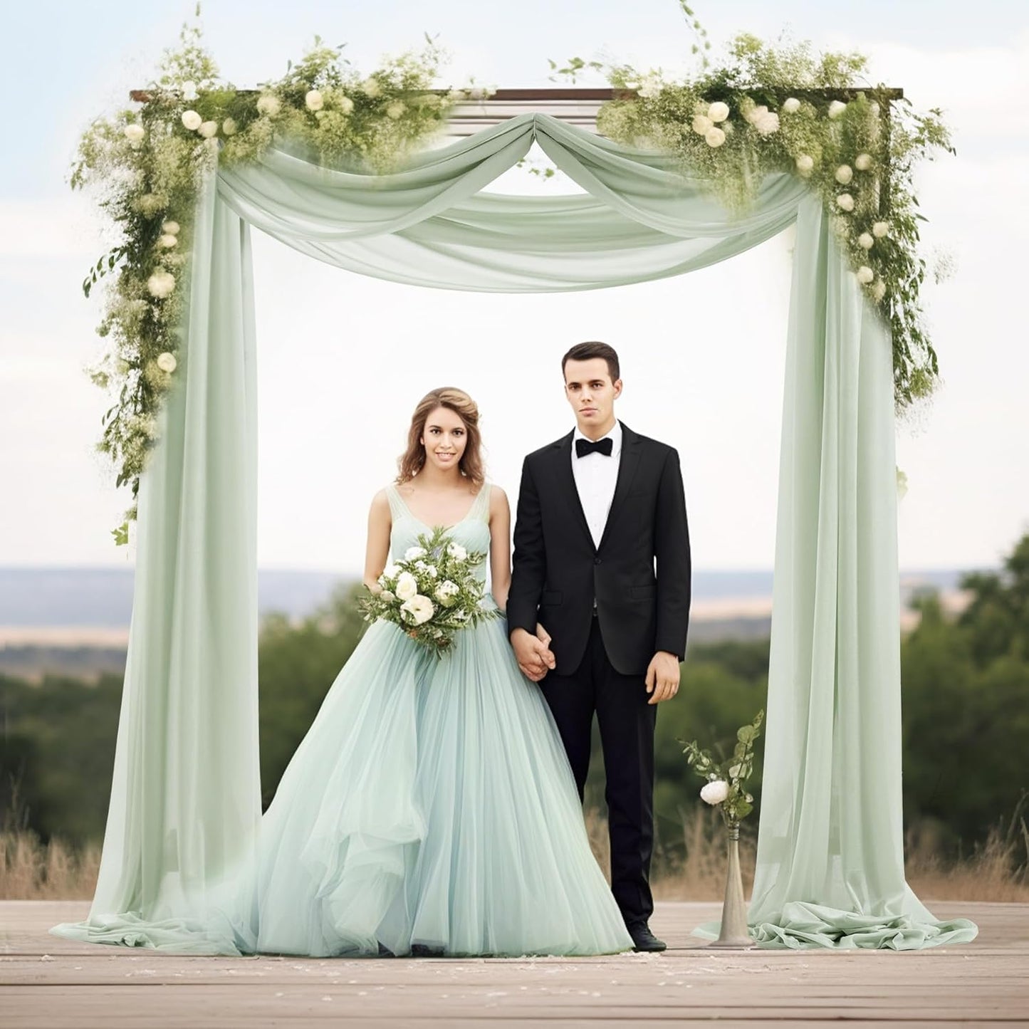 30" x 20Ft Wedding Arch Draping Fabric, 2 Panels Sage Green Sheer Curtain Drapes Extra Wide & Long Backdrop Curtains for Wedding Arch Ceremony Birthday Party Decorations