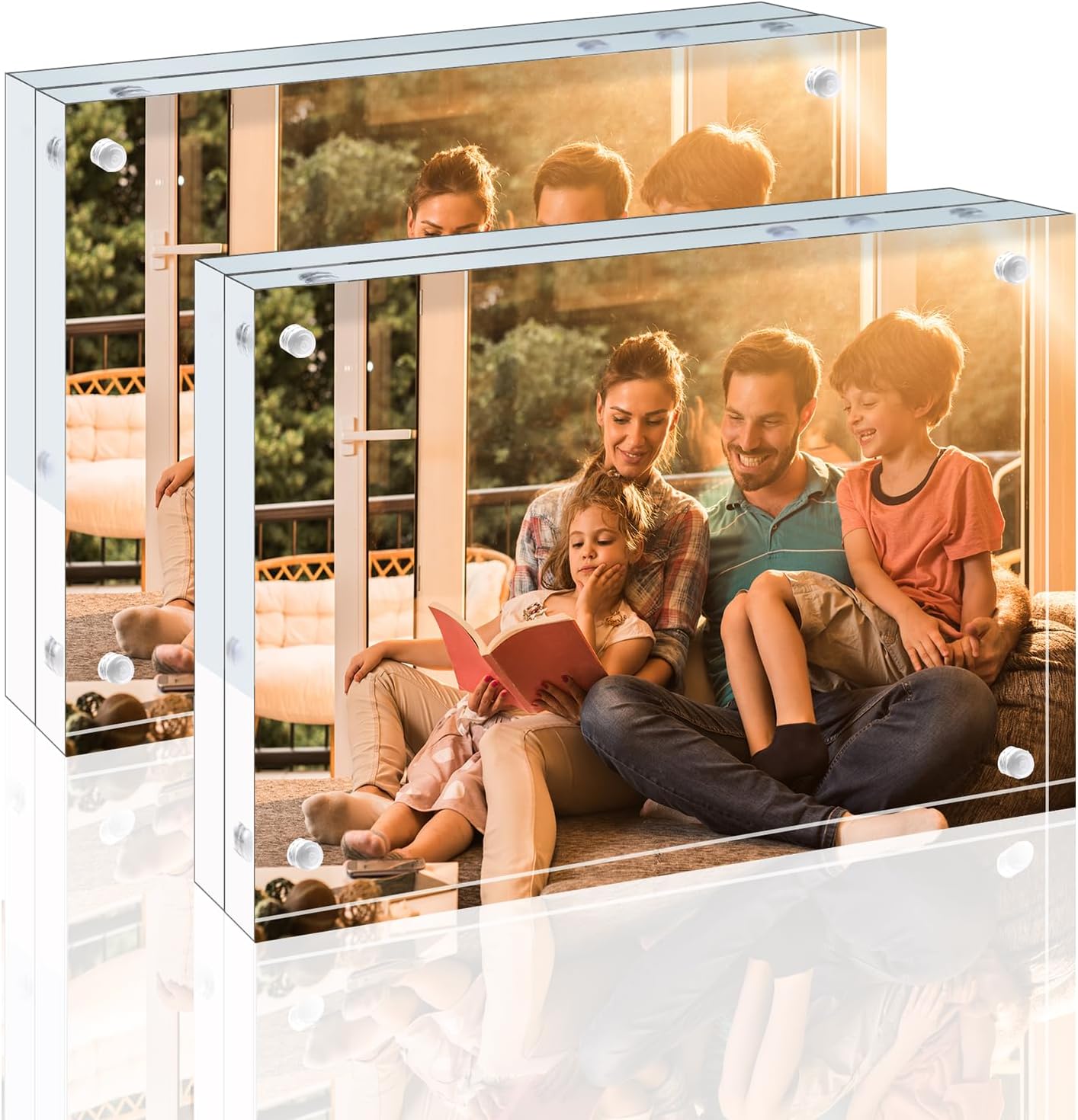 Egofine 4x6 Acrylic Frames 2 Pack, 20mm Thicker Frameless Clear Picture Frames, Double Sided Magnetic Picture Frames, Free Standing Desktop Display