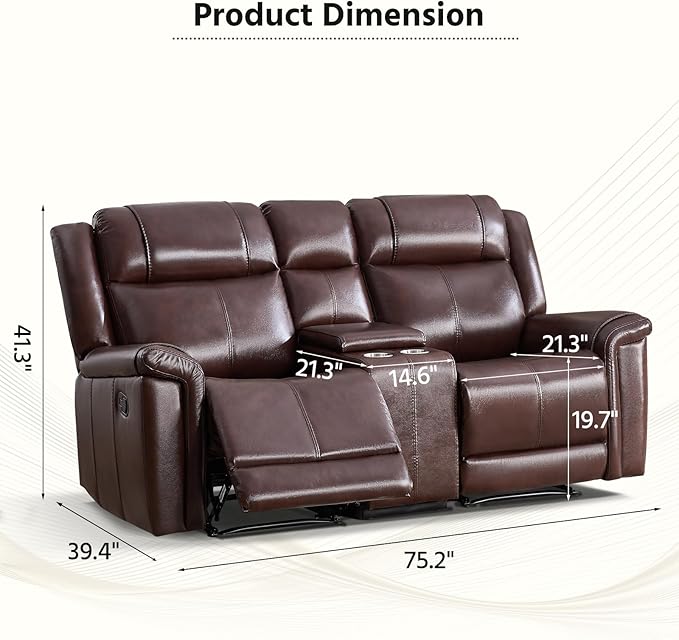 ANJ Geniune Leather Manual Loveseat Recliner Sofa Set of 2 - Image 2