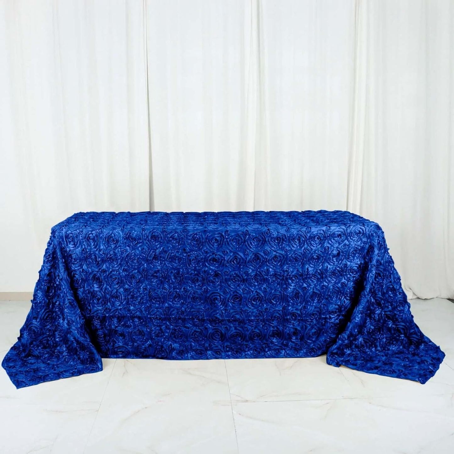 Efavormart 90"x132" Wholesale Rectangle Table Cover Royal Blue Grandiose Rosette 3D Satin Tablecloth for Wedding Party Event