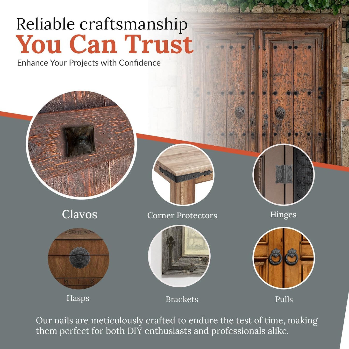 25 Pack 1" Square Head Iron Clavos Decorative Nails – Rusted – Handmade Rustic Square Fasteners for Farmhouse Shutters, Faux Wood Beams, Barn Doors, Shutters, and Gates – Ornamental Wood Accent