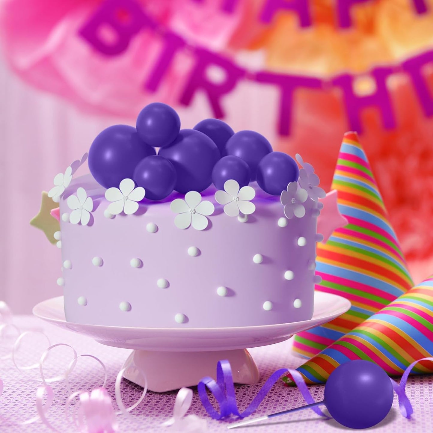 ASTARON 20 Pcs Ball Cake Topper Decorations Mini Balloons Cake Topper Sticks Dark Purple Balls Cake Picks Cake Topper Balls Cake Decorations for Halloween Birthday Cake Decorations