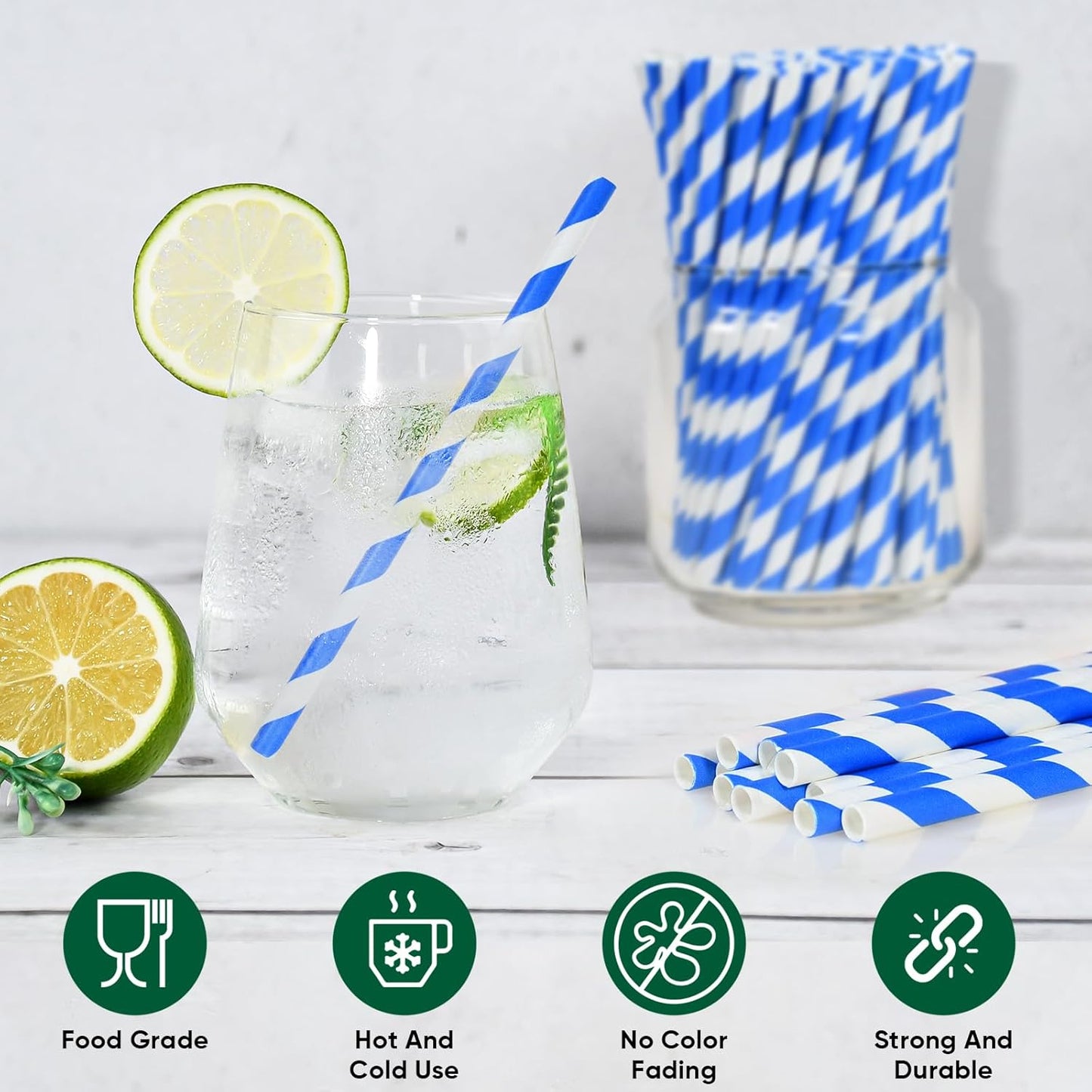 5.75 inch Blue/White Striped Paper Straws & Stirrer Sticks 500 Counts, for Cocktail, Coffee, Bars and Restaurants, Disposable