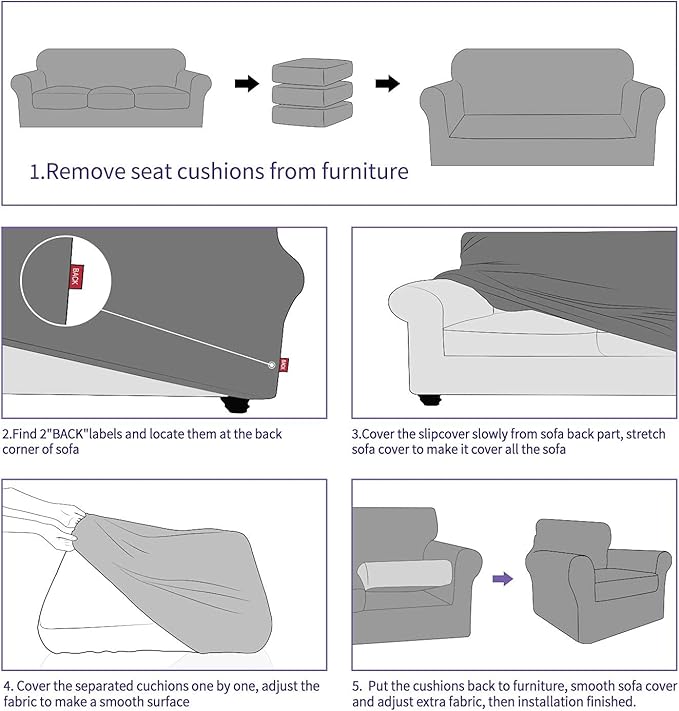 ZNSAYOTX 4 Piece Sofa Covers for Living Room Anti Slip Stretch Couch Covers for - Image 7