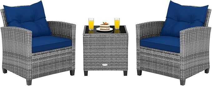 COSTWAY 3-Piece Patio Furniture Set, Outdoor Wicker Rattan Sofa by COSTWAY