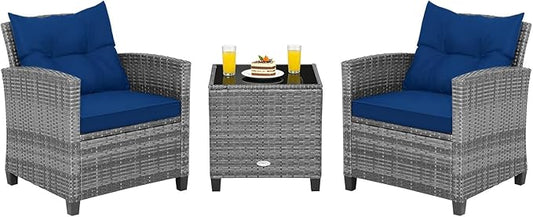COSTWAY 3-Piece Patio Furniture Set, Outdoor Wicker Rattan Sofa by COSTWAY