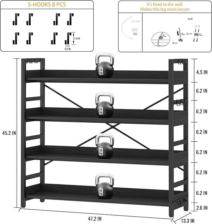 HCHQHS Bookshelf, Adjustable Industrial Bookcase, Vertical Tall Book Shelf - Image 3