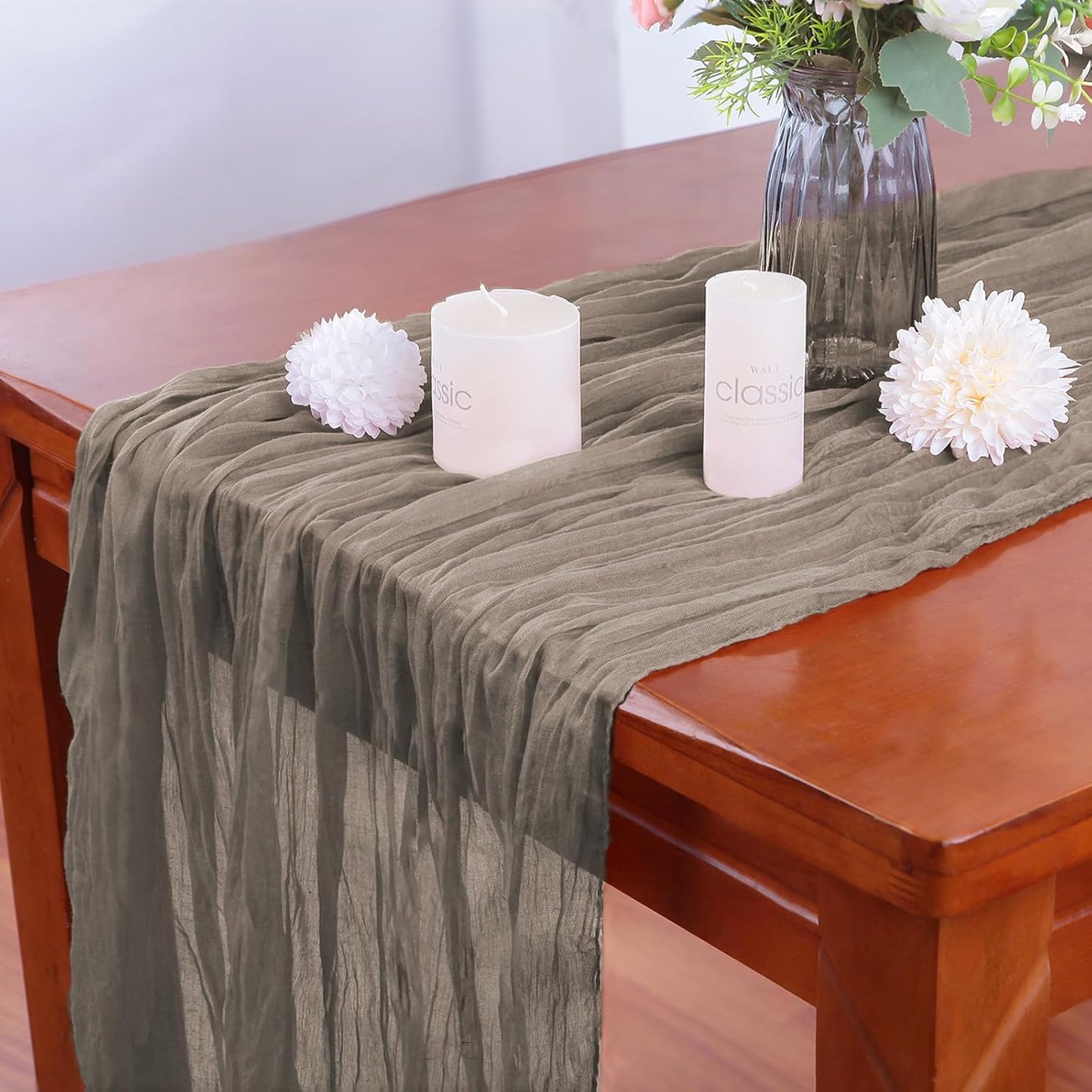 4 Pack Nude Cheesecloth Table Runner 35x120 Inch Boho Gauze Fabric Cheese Cloth Table Runner 10Ft Rustic Romantic Sheer Table Runners for Wedding Party Bridal Baby Shower Long Table Decoration