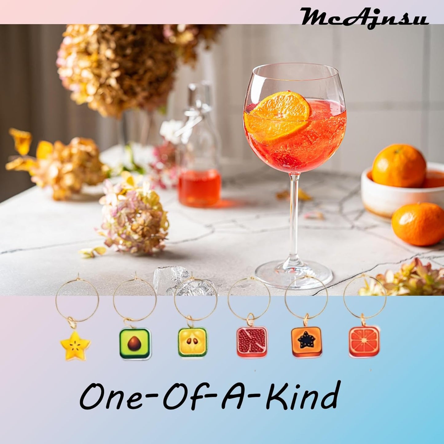 24Pcs Wine Glass Charms & Markers - Reusable Identifier Tags for Stem Glasses - Funny Non-Scratch Charms for Summer Beach, Christmas & Wine Party