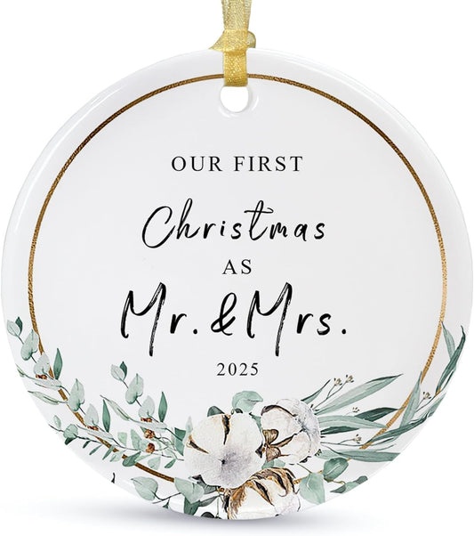 2025 First Christmas Married Ornament,First Year as Mr and Mrs Christmas Hanging Ornament Wedding Decoration for Couple