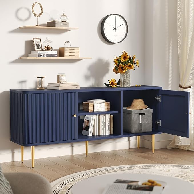 ARTPOWER 55” Fluted TV Stand, Mid Century Modern Blue TV Stand - Image 5