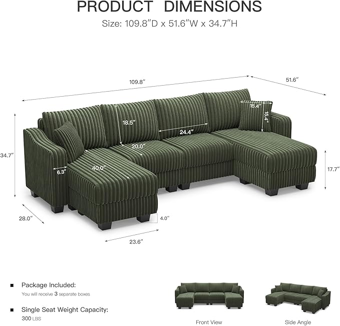 Belffin U Shaped Couch with Reversible Chaises Sectional Couches - Image 2