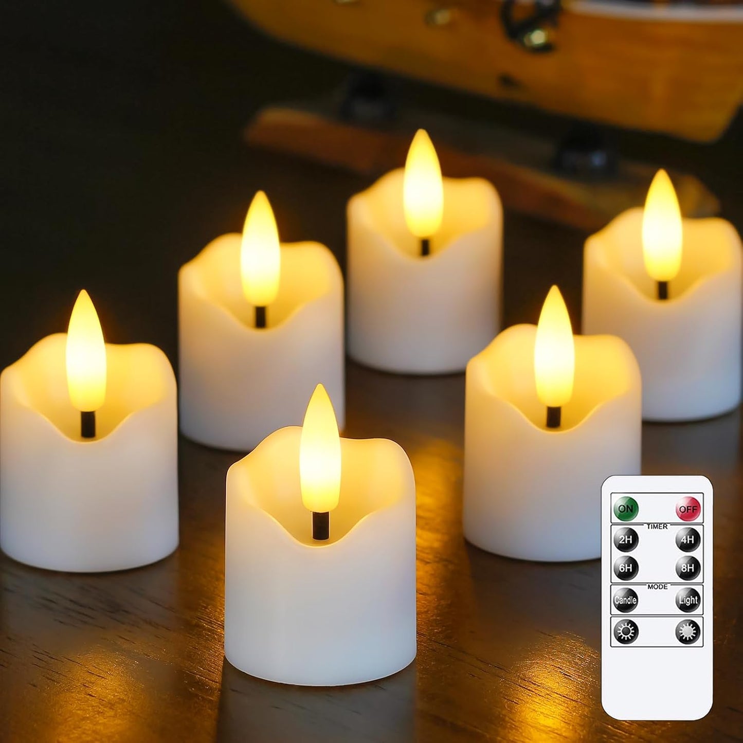 6 Pack Battery Operated Auto Daily Timer White Plastic LED Flameless Votive Candles, Long Runtime 1.6" x2.3" Flickering Tealight Candles with Remote Control