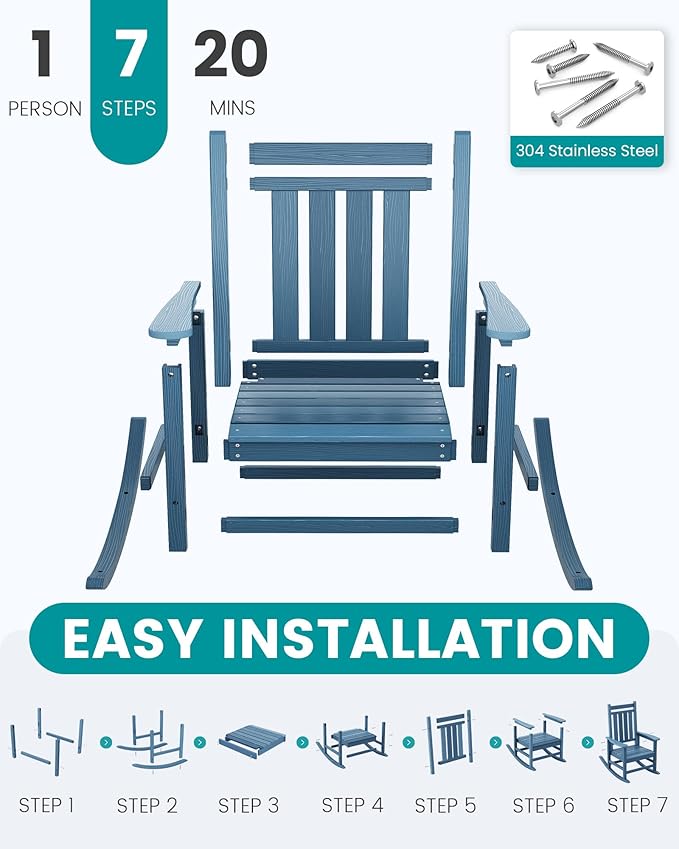 SERWALL Outdoor Rocking Chair Set of 4, HDPE Rocking Chair - Image 7