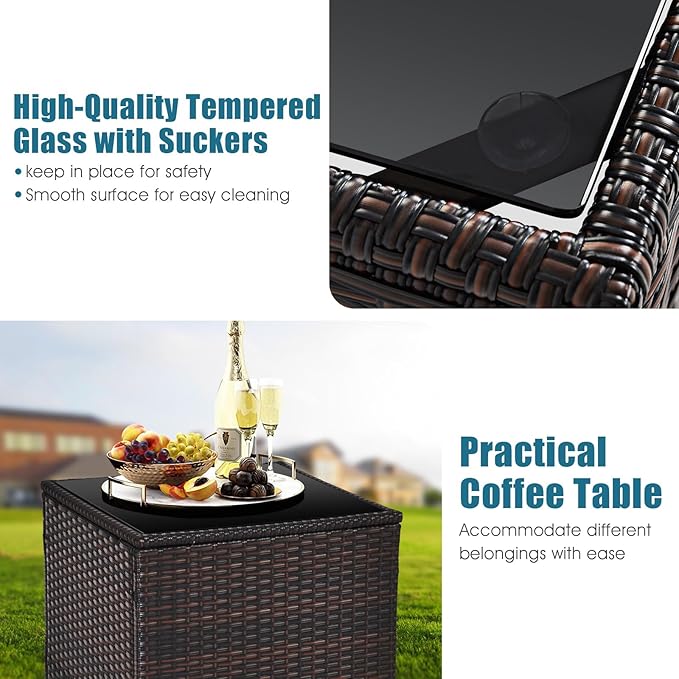 HAPPYGRILL 3 Pieces Patio Conversation Set, Outdoor Furniture Set PE Rattan - Image 6